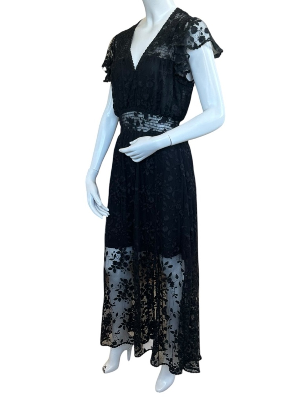 The Kooples Black Short Sleeve Floral Tulle Maxi Dress EU 38 US M - Picture 9 of 11